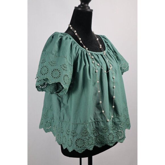 Green Apple Eyelet Cotton Blouse‎ by GAP For Women Size Medium - Picture 3 of 15